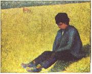 Georges Seurat Auf einer Wiese sitzender Knabe painting